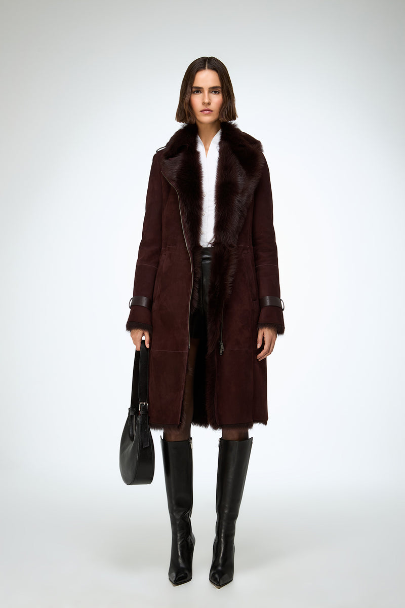 Lyza - Cherry Shearling Coat
