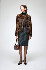 Anna - Veste en peau lainée marron foncé