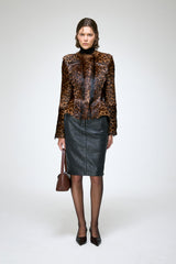 Anna - Veste en peau lainée marron foncé