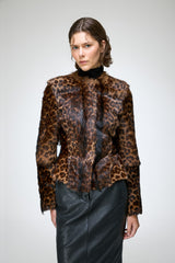 Anna - Veste en peau lainée marron foncé