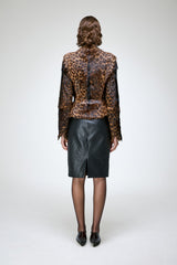 Anna - Veste en peau lainée marron foncé