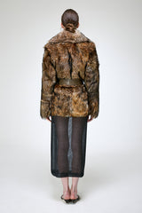 Rhea - Manteau en peau lainée marron foncé