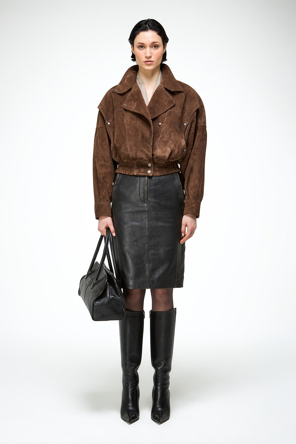 tobacco leather jacket Men's in tobacco-colored split with a shearling collar Enhanced stitch work on shoulders The Bridger Jacket - Brown