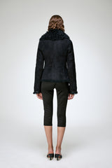 Rita - Veste en peau lainée noire