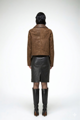 Valentina - Veste en cuir olive