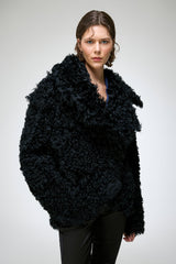 Cecilia - Manteau en peau lainée noir
