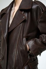 Alessia - Brown Leather Coat