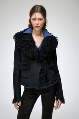 Filipa - Veste en peau lainée noire