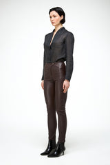 Helga - Pantalon en cuir Bordeaux