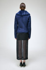 Aurora - Veste en peau lainée bleue