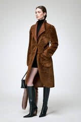 Karin - Manteau en peau lainée marron foncé