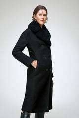 Celina - Black Suede Shearling Coat