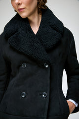 Celina - Black Suede Shearling Coat