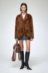 Agnes - Manteau en peau lainée marron foncé