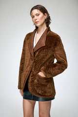 Agnes - Manteau en peau lainée marron foncé