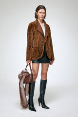 Agnes - Manteau en peau lainée marron foncé
