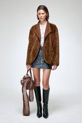 Agnes - Manteau en peau lainée marron foncé