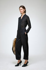 Nina - Satin Black Wool Pant