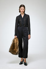 Nina - Satin Black Wool Pant
