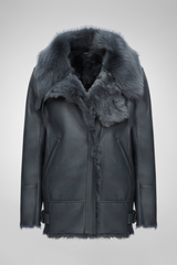 Paige - Veste en shearling indigo foncé