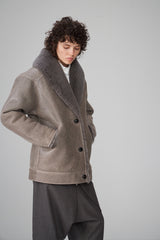 Nila - Manteau en peau lainée Grey