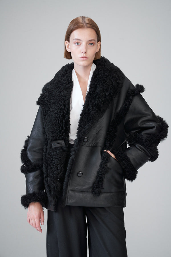 Laureen - Manteau en cuir noir