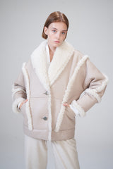 Laureen - Manteau en peau lainée beige