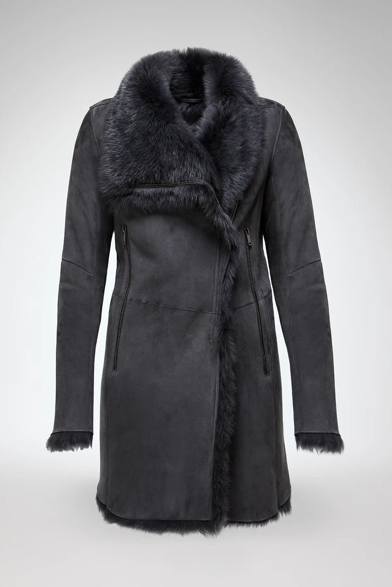 VSP - Kristell - Toscana Anthracite Suede Shearling Coat