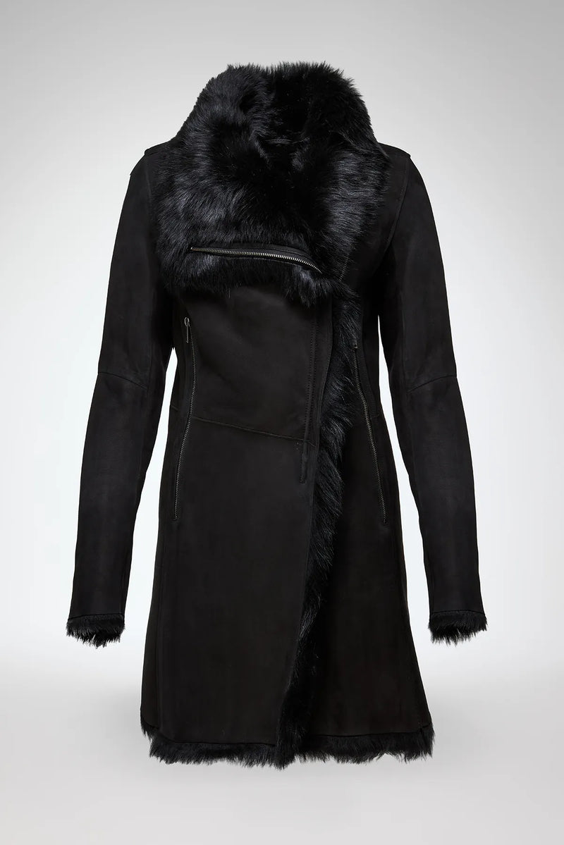 VSP - Kristell - Toscana Black Suede Shearling Coat
