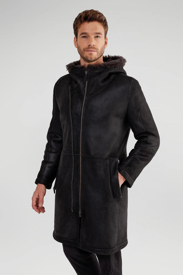 Manteau en peau lainée Noir