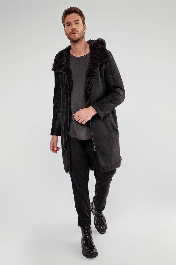 Manteau en peau lainée Noir