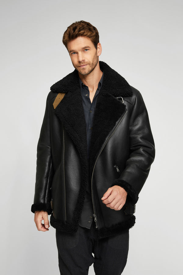 Charlie - Black Shearling Coat