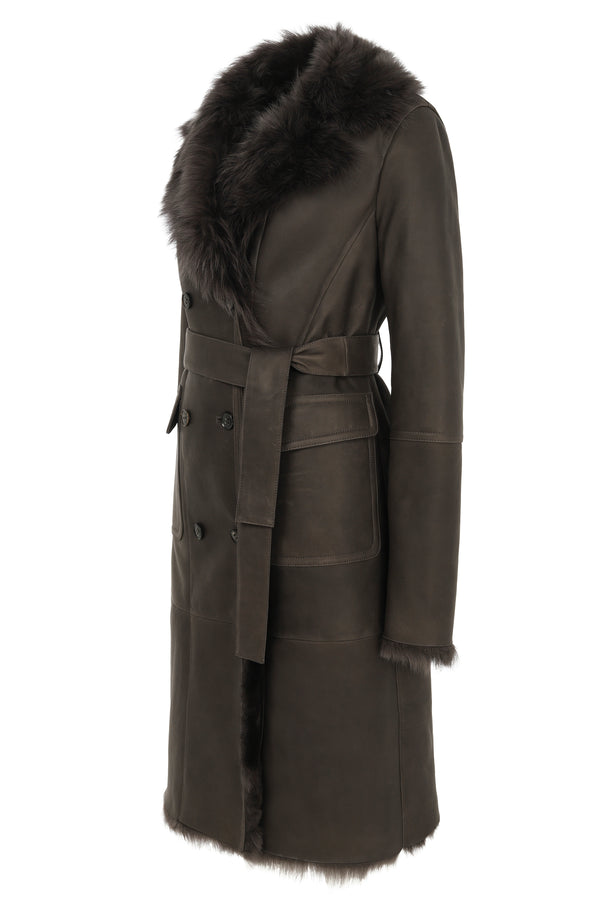 Brown Anthracite Shearling Coat