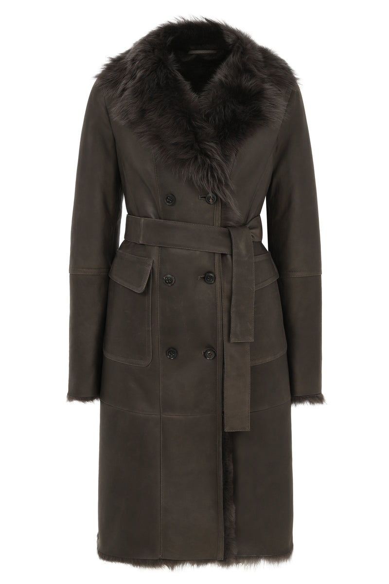 Brown Anthracite Shearling Coat