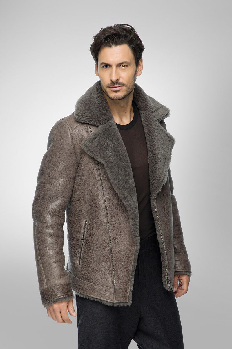 David - Warm Grey Shearling Jacket