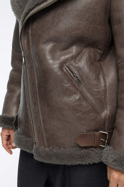 V S P - Charlie - Warm Grey Shearling Coat
