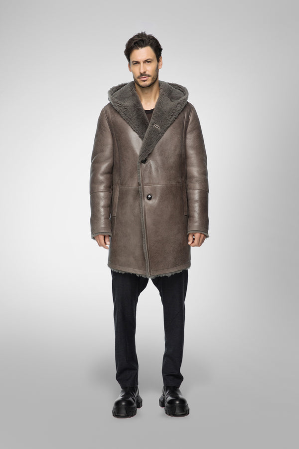 Aiden - Manteau en peau lainée Warm Grey