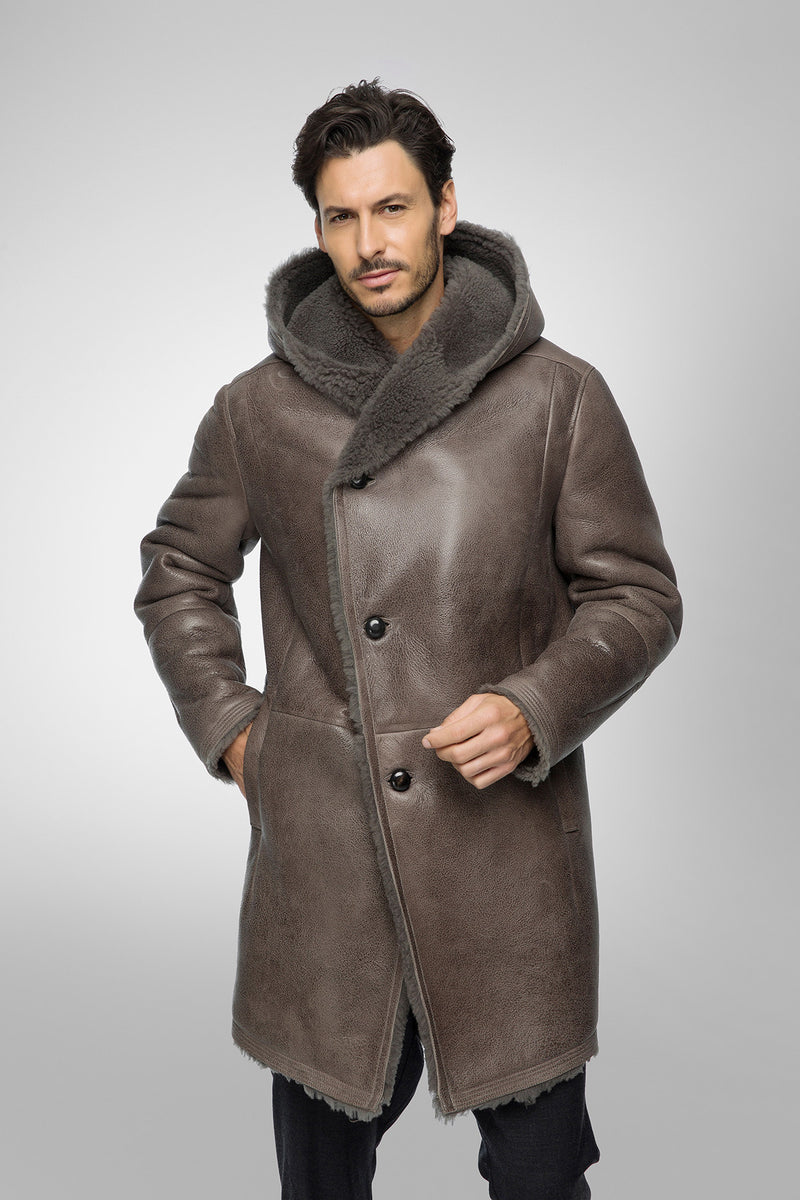 Aiden - Warm Grey Shearling Coat