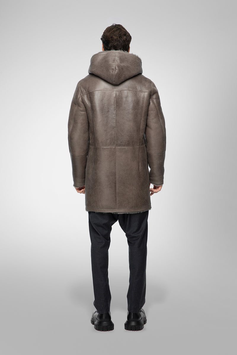 Aiden - Manteau en peau lainée Warm Grey