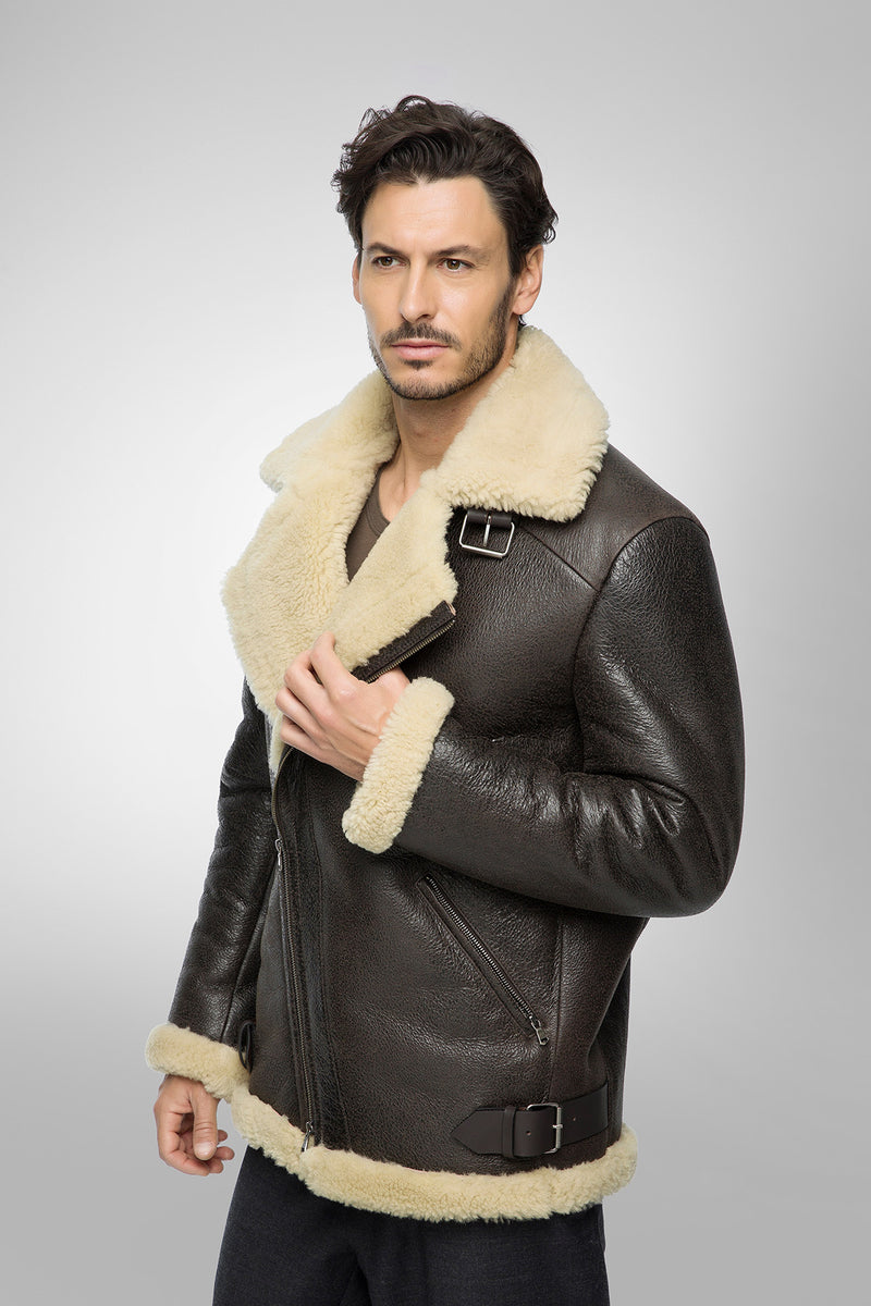 Charlie - Manteau en peau lainée Marron Beige