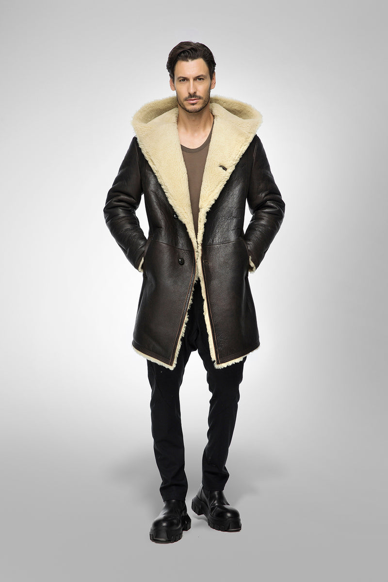 Aiden - Manteau en peau lainée Brown Beige