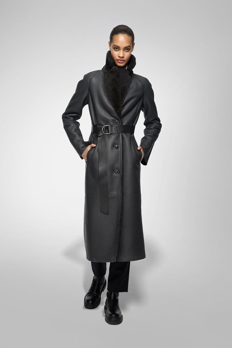 Hailey - Manteau en peau lainée Anthracite