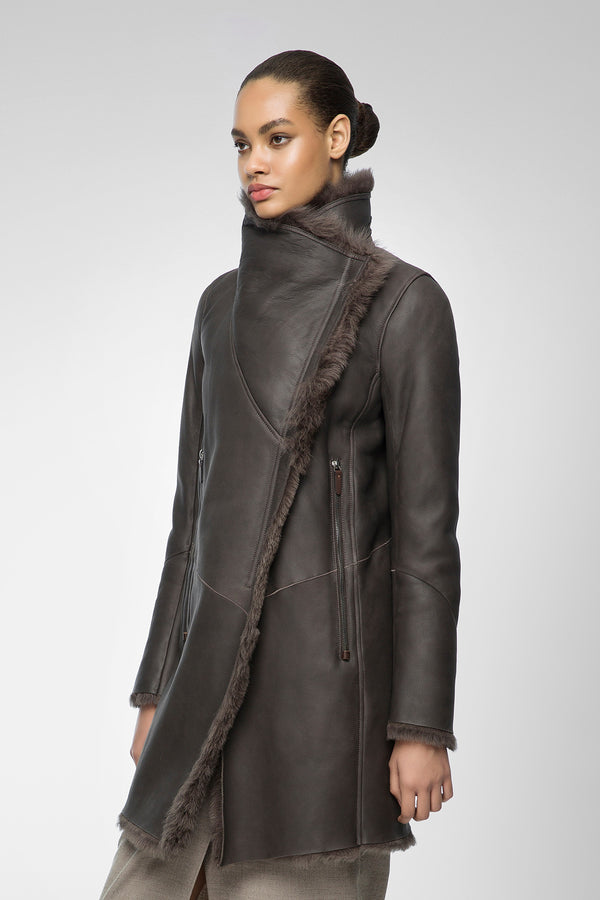 Elena - Brown Bitter Shearling Coat