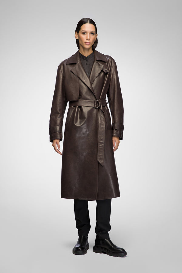 Hannah - Manteau en cuir Marron