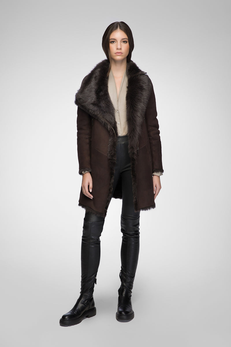 Elena - Chocolate Brown Shearling Coat