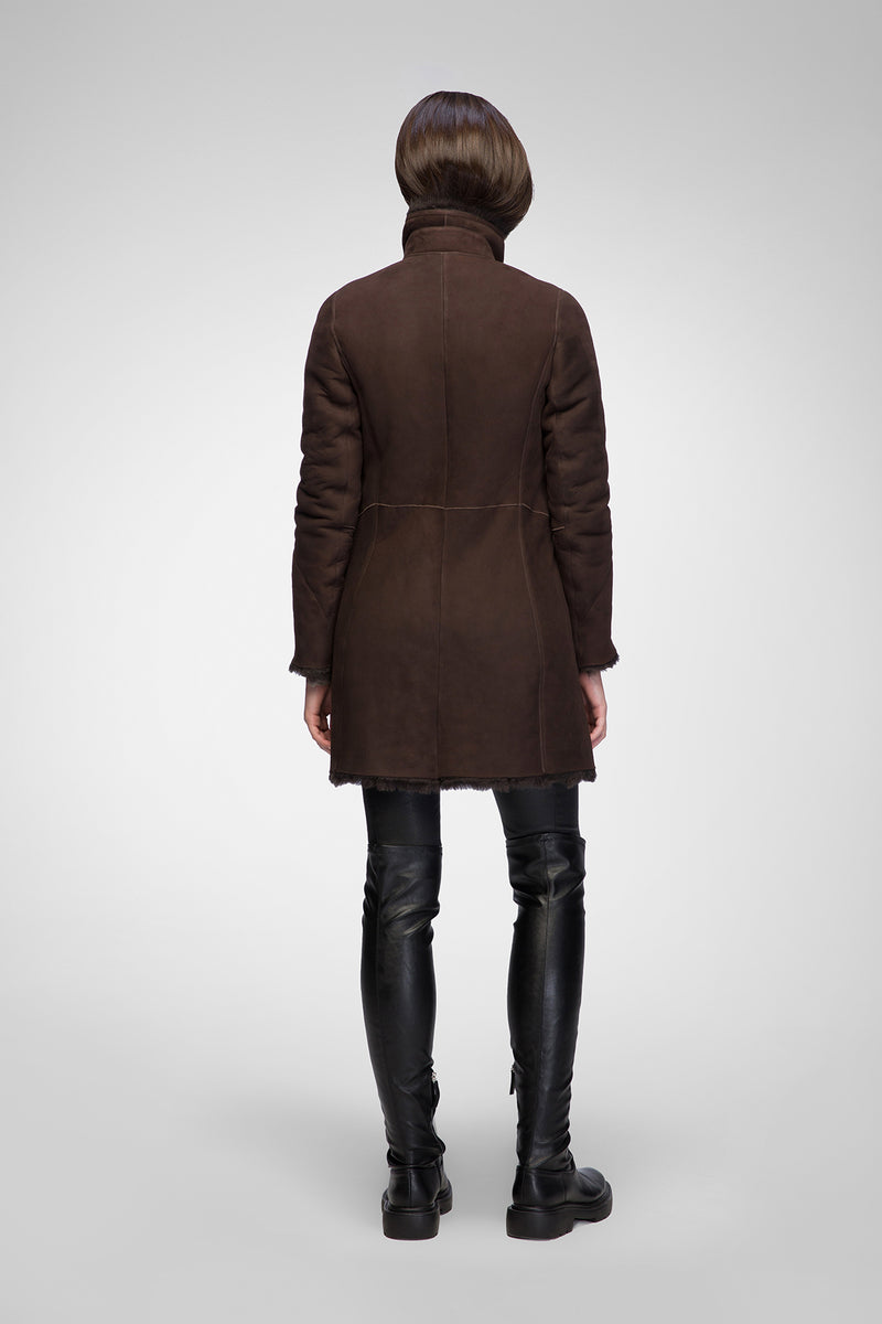 Elena - Chocolate Brown Shearling Coat