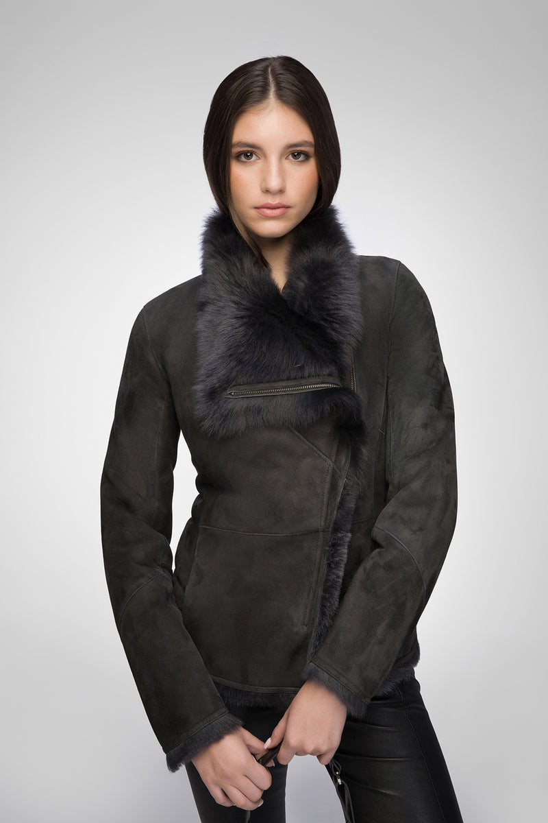 June - Dark Anthracite Shearling Jacket