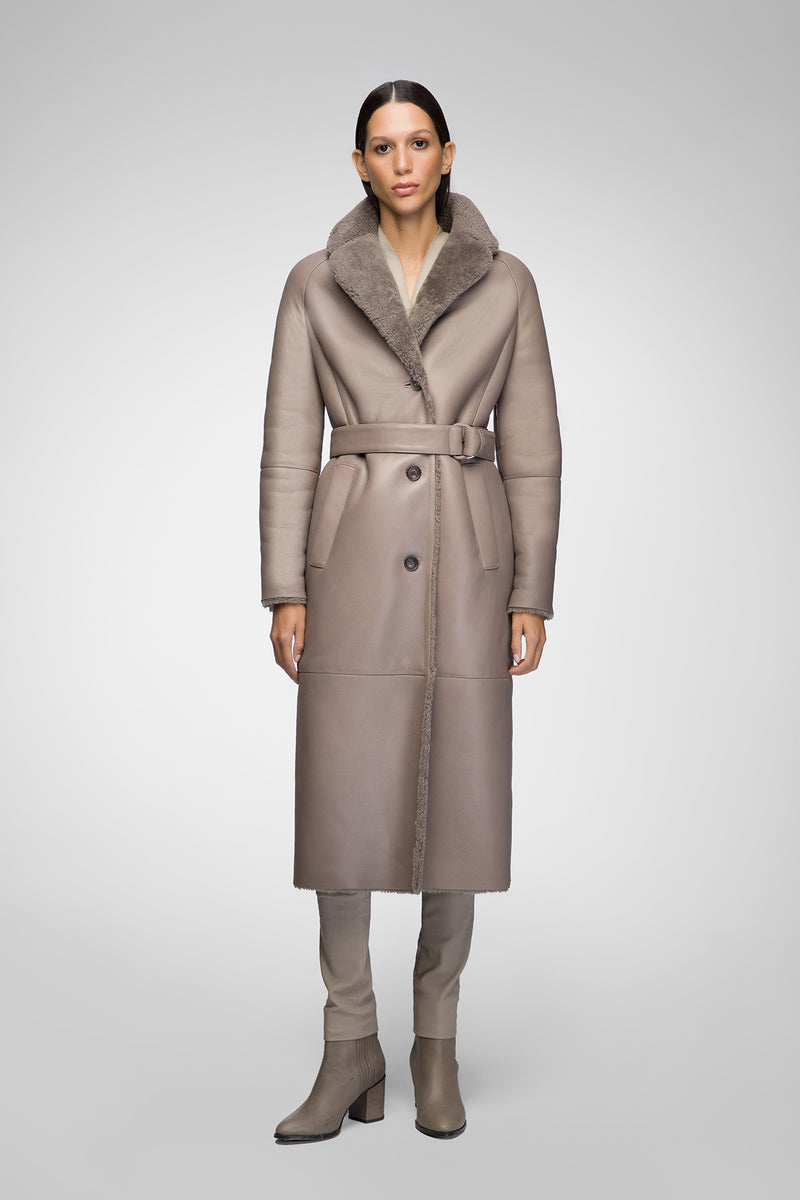 Hailey - Warm Grey Shearling Coat