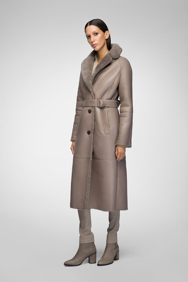 Hailey - Warm Grey Shearling Coat