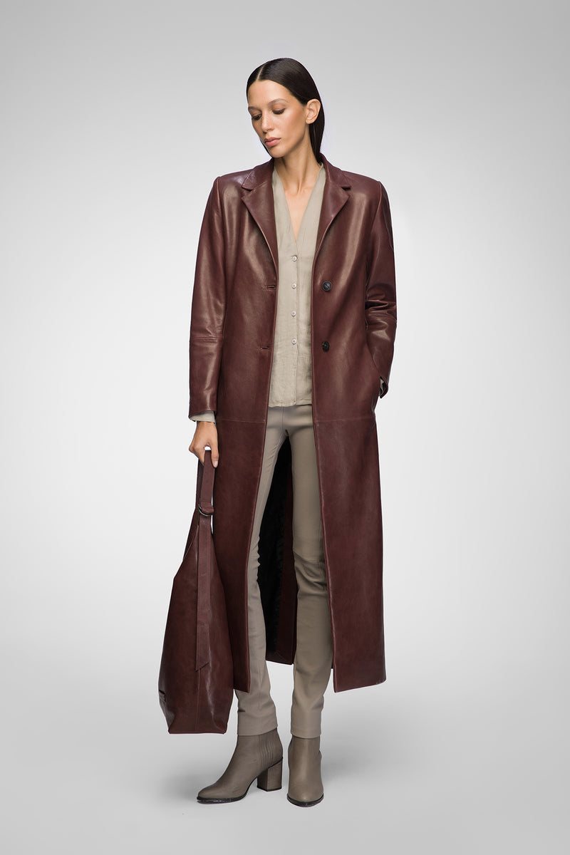 Laurence - Cherry Leather Coat